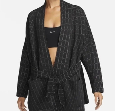 Nike Yoga ThermaFit Robe Jacket Kimono Wrap Black Reversible Swoosh Loungewear