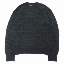 Christian Dior Vintage Jacquard All Over Pattern Knit Sweater Purple Green Size