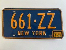1973 New York License Plate Blue Base Natural Sticker ZZ = Albany County GLOSSY
