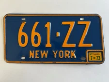 1973 New York License Plate Blue Base Natural Sticker ZZ = Albany County GLOSSY
