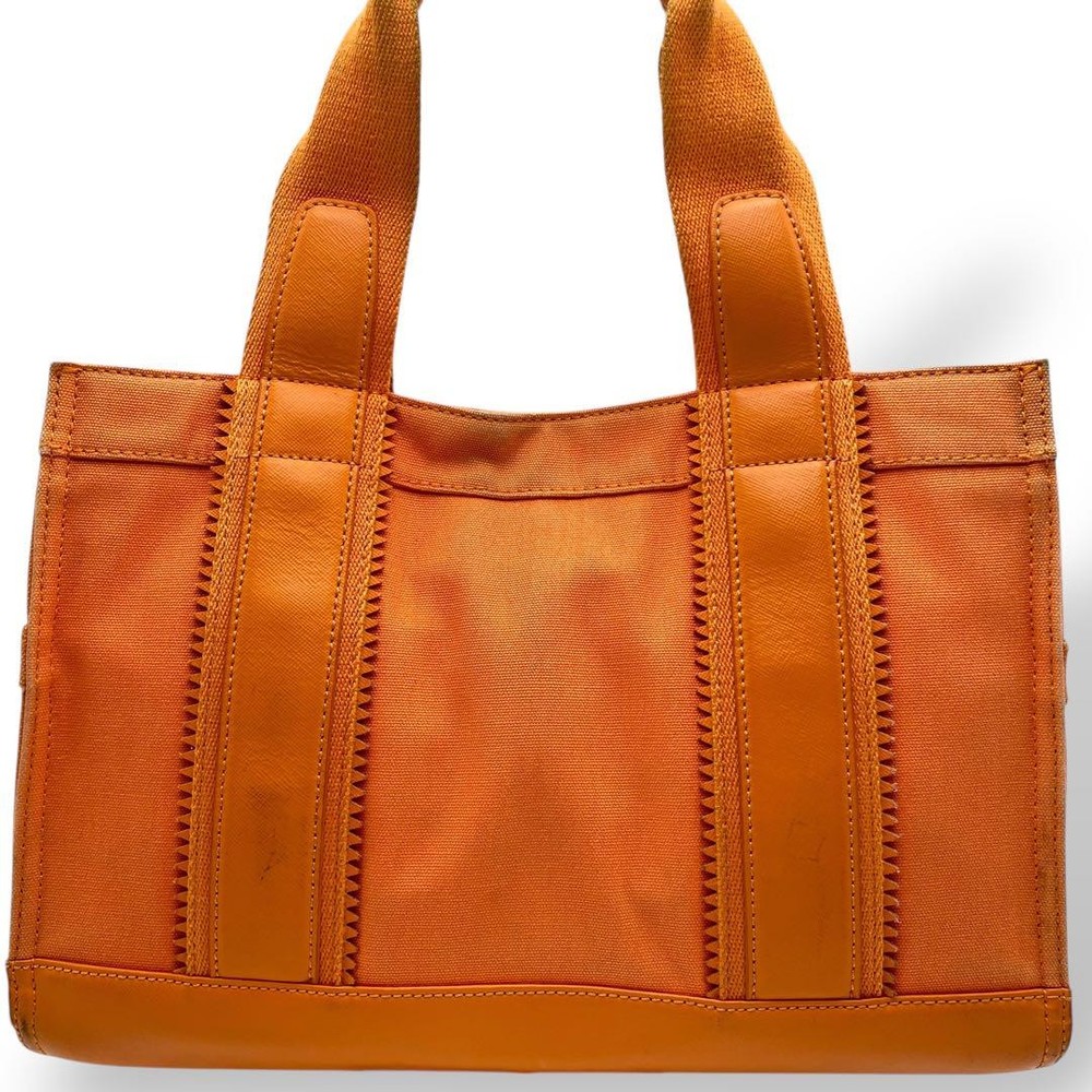 Orange Canvas Tote Shoulder Bag with Logo Embroidery for Women Authentic Style