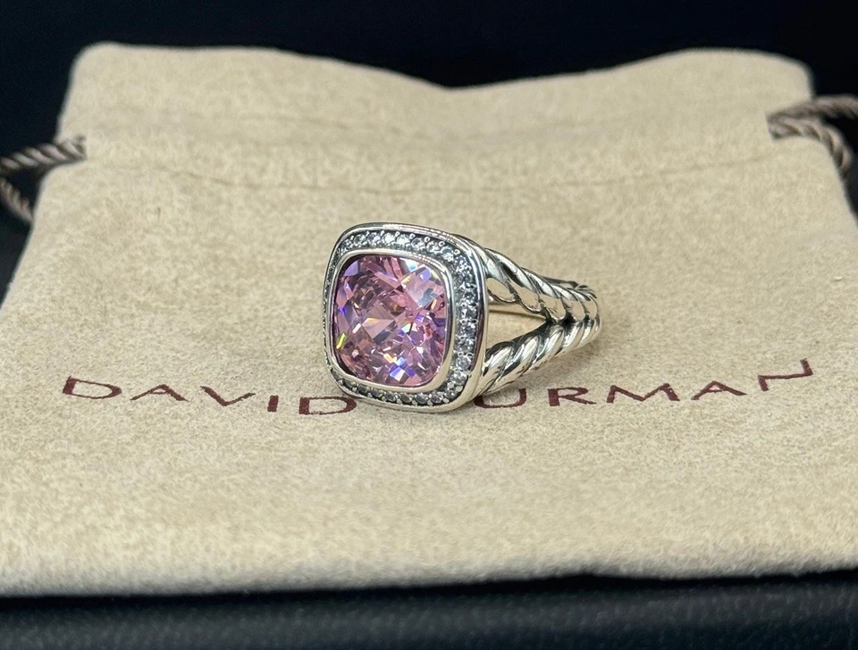 Anillo David/Yurman Plata de Ley 925 14mm Turmalina Rosa Albión Talla 6 Foto 4 de 4