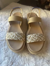 Rothy's The Lightweight Wedge Sandal Beach Sand Women's Size 9.5 Woven Platform