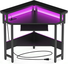 Conner Desk Home Office Computer Desk for Small Space with LED Lights Gaming Tab
