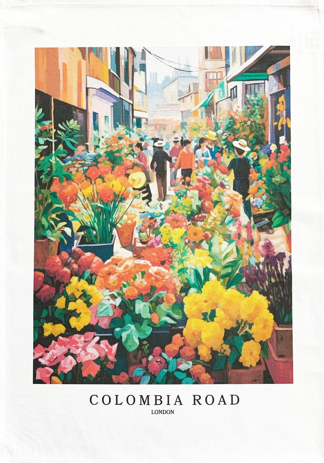 Cotton Tea Towel Columbia Road London large, colourful, machine washable,