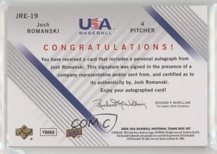 2008 USA Baseball National Teams Team Black Ink /249 Josh Romanski #JRE-19 Auto - Image 2 of 2
