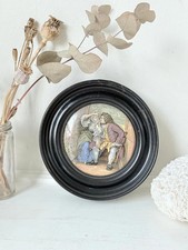 Antique Prattware Pot Lid in Black Frame with Narrative Scene