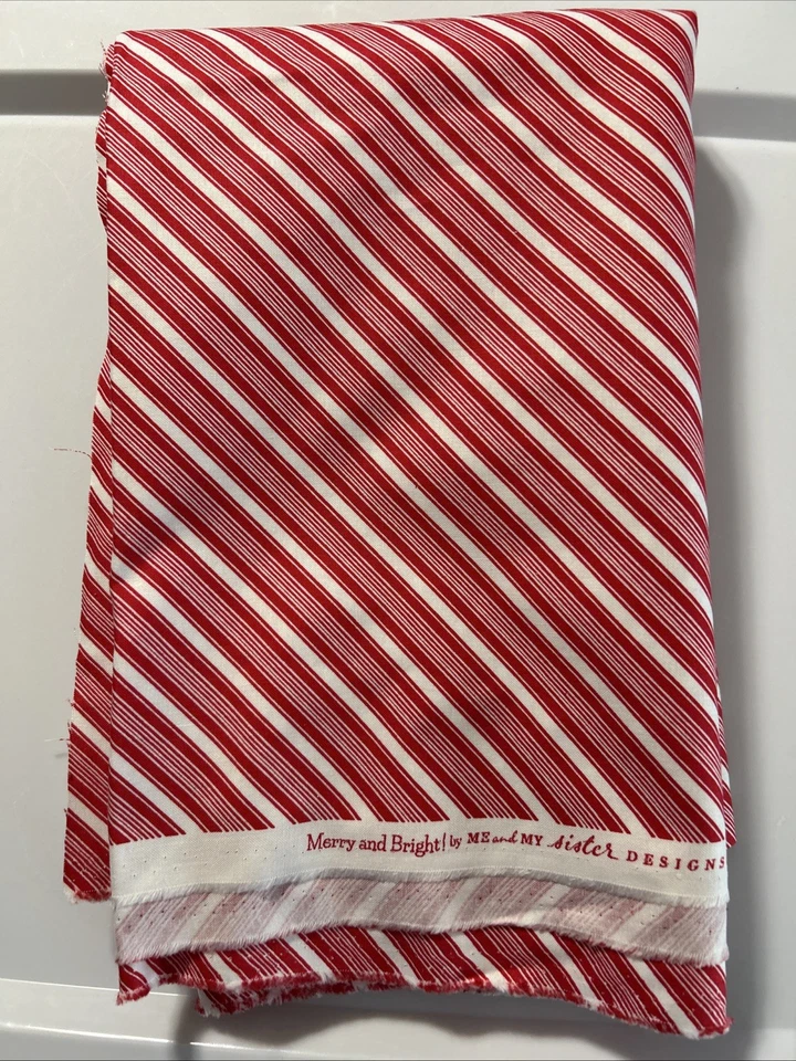 Christmas Holiday Diagonal Stripe Cotton Fabric Red White Merry & Bright 3 YARDS - Image 4 of 4