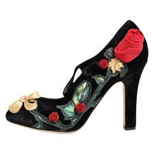 DOLCE & GABBANA Shoes Black Roses Crystal Brooch Mary Jane EU37.5 / US7 1500usd