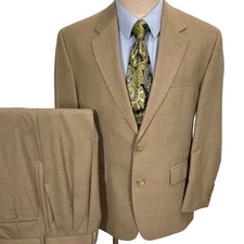 Chaps Suit Mens 40S 34W 30L Tan Neutral Classic Career Pleat Lightweight Summer