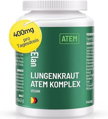 NATURELAN Lungenkraut Kapseln - Atem Komplex, 120 Kapseln mit 400mg pro Tagesdosis, Vegan