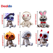 6Pcs Halloween Miniature Figurines Resin Skeleton Mummy Statues for DIY Micro La