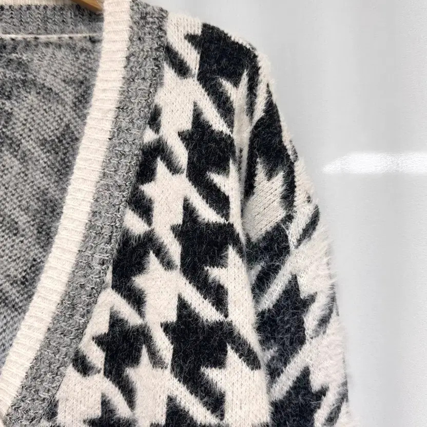 Houndstooth Check Pattern Wool Angora Cardigan Un… - image 1