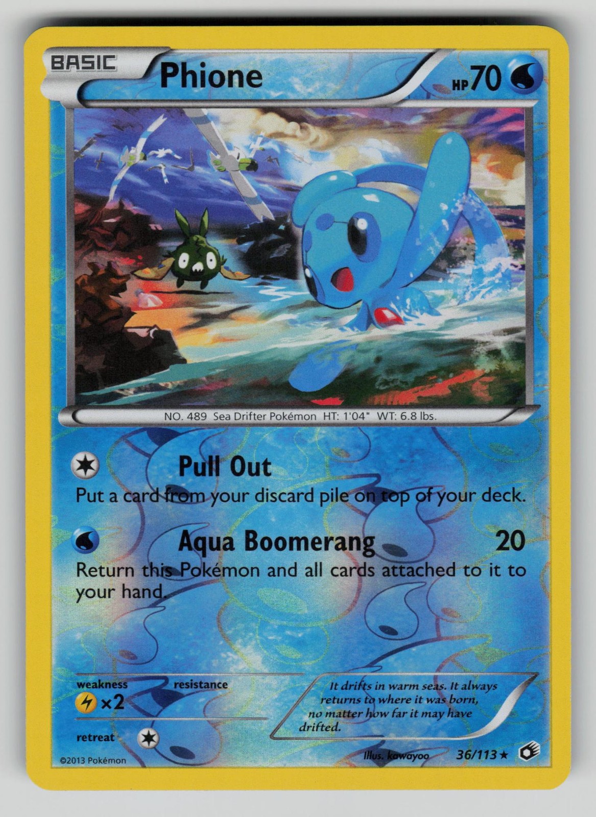 Phione 36/113 Rare Legendary Treasures Pokemon Reverse Holo LP