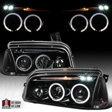 Fit 2006-2010 Dodge Charger Polish Black Led Halo Headlights Corner Signal Lamps Fit 2006-2010 Dodge Charger Polish Black Led Halo Headlights Corner Signal Lamps
