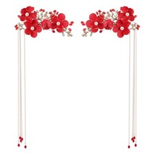 Chinese Hairpin for Wedding, Red Tassel Hair clips Pearl Hanfu Pins Flower
