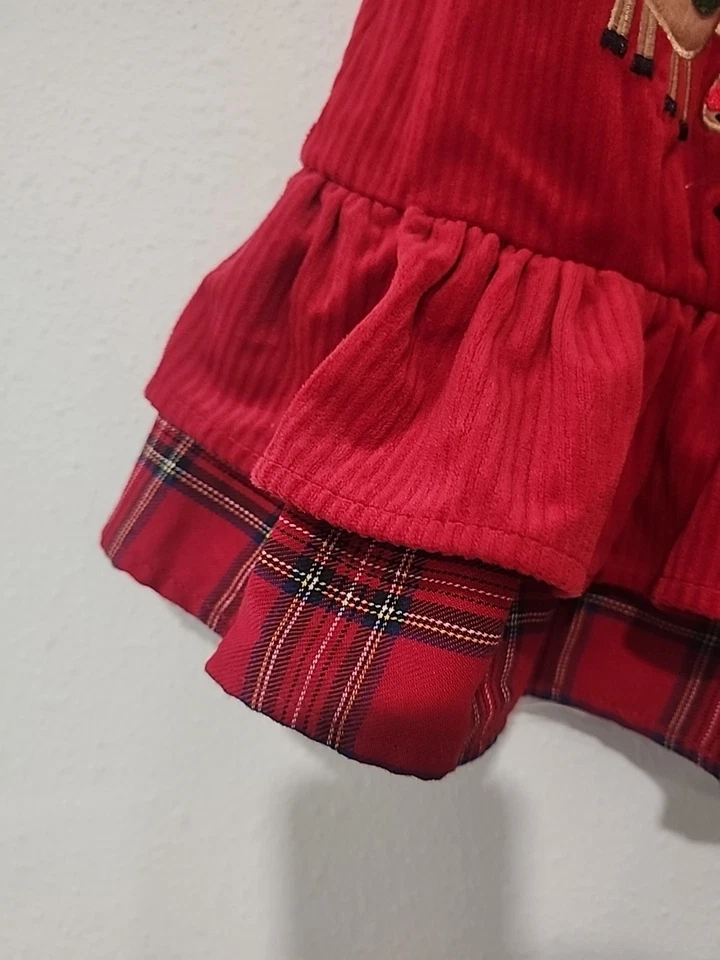 Rare Editions Girls 4T Red Santa Overall Corduroy Christmas Dress - Image 2 of 4