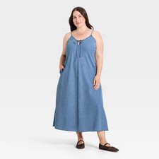 Women Chambray Maxi Sundress - Universal Thread Blue XXL