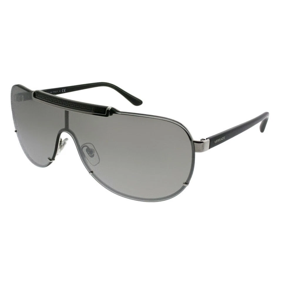 Versace VE 2140 10006G Silver Metal Shield Sunglasses Silver Mirror Lens
