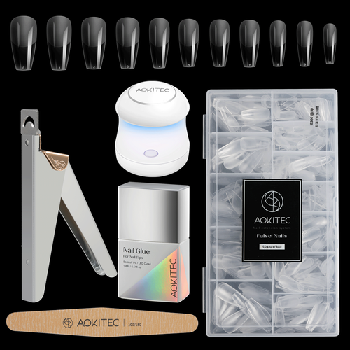 504Pcs Nail Tips and Glue Gel Kit, Gel x Nail Kit 15ML 4 in 1 Nail Glue