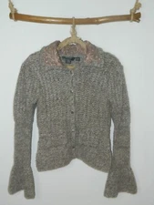 Radzoli Sweater Cardigan Brown Chunky Knit Embroidery Collar Size Large