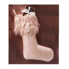 New Christmas Holiday Stocking Pink  Fluffy Furry At Home 20"