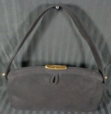 Vintage 1950s BIENEN DAVIS Black SUEDE Handbag Purse Mirror Top Handle change