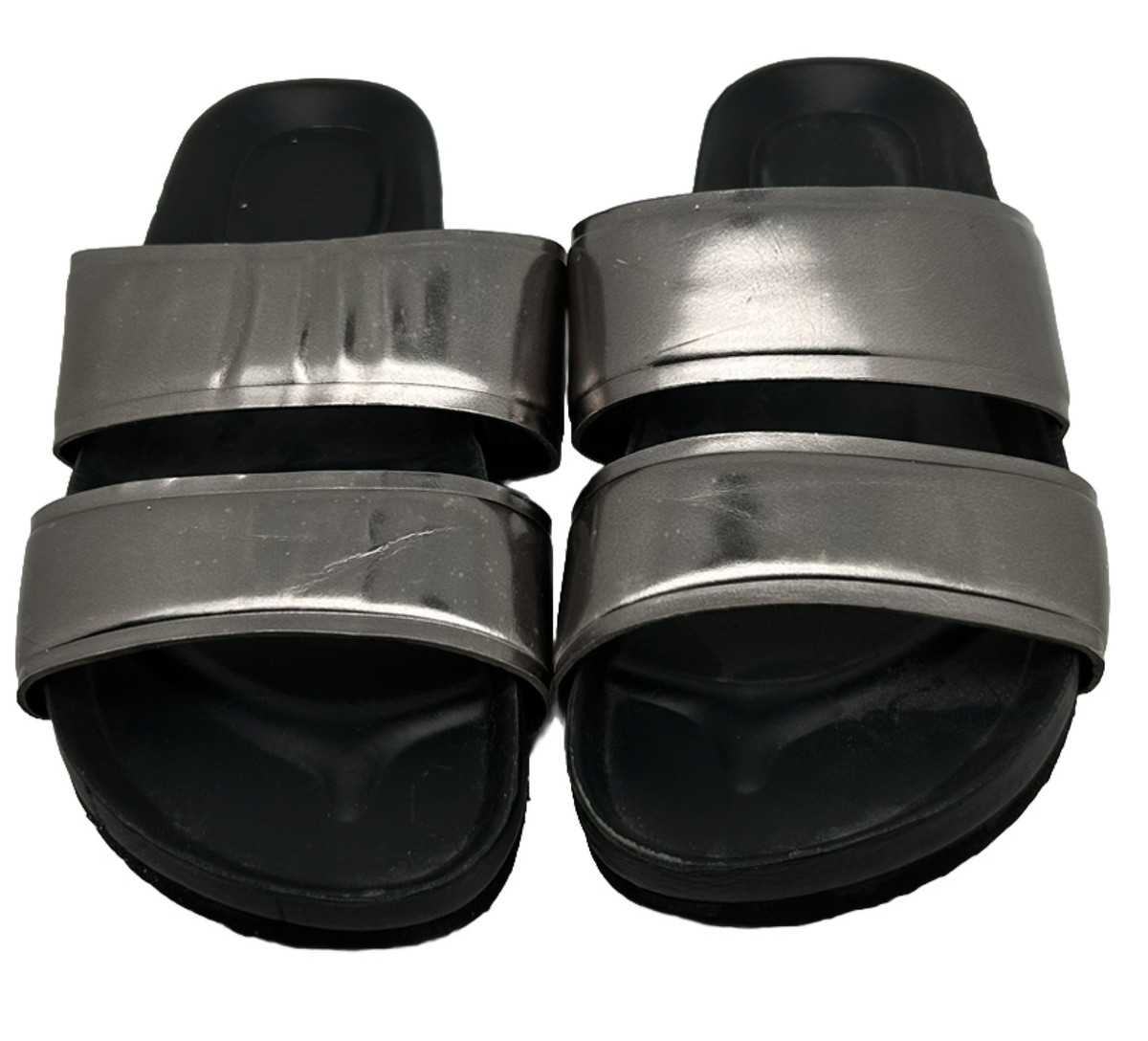 Vince Orion leather double band slides metallic Women’s sandals size 1/2