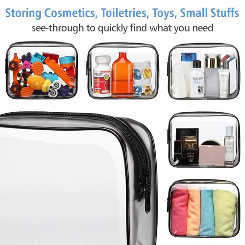 Paquete de 3 bolsas de aseo transparentes, bolsas de maquillaje de viaje portátiles con cremallera, aprobadas por la TSA - Imagen 6 de 8