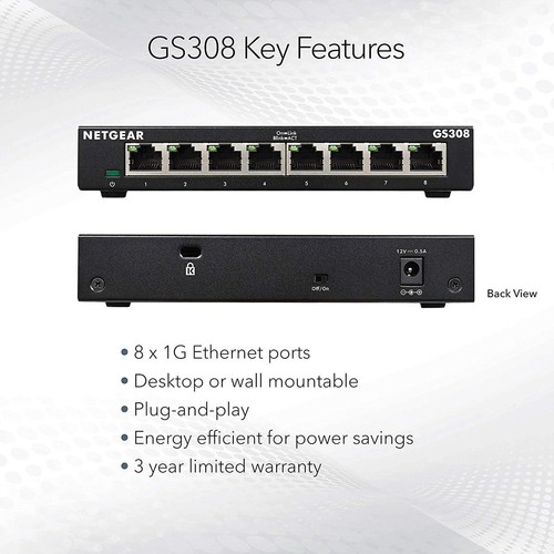 NETGEAR 8 Port Gigabit Network Switch - Afbeelding 3 van 3