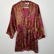 VICTORIA'S SECRET Jewel Tone Floral & Paisley Print Tie Front Robe Burgundy P/S