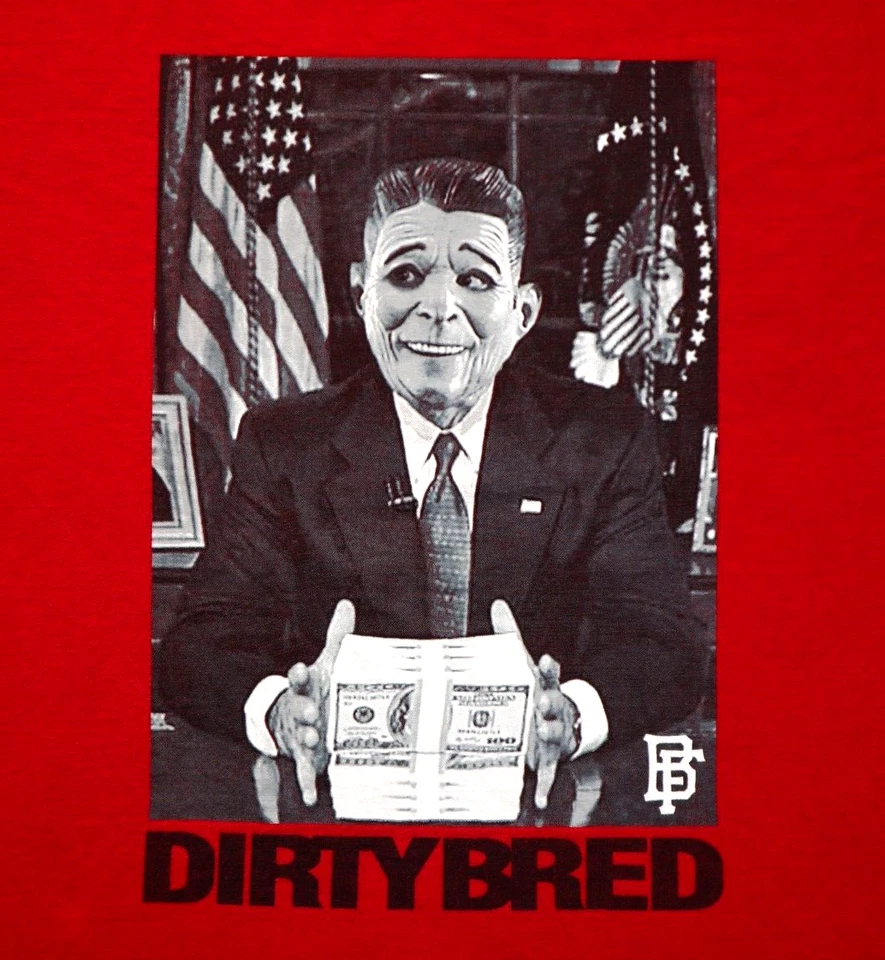 Camisa DIRTY BRED tamanho L Bobby Fresh RONALD REGAN máscara pilha de dinheiro pão hip hop - Imagem 2 de 4