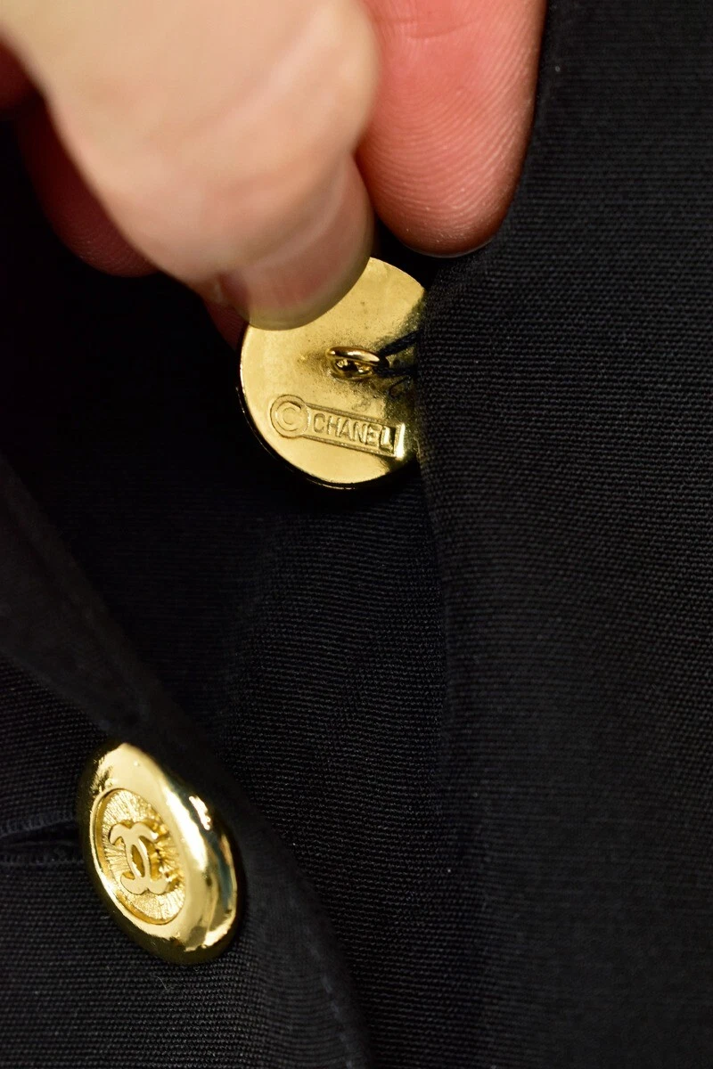 Giacca vintage anni 90 CHANEL doppiopetto logo CC bottoni in lana nera tg 38 F 6 US