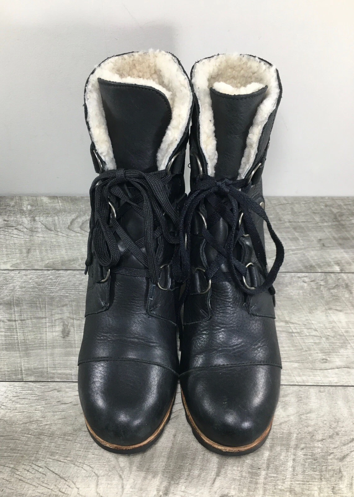 sorel joan of arctic wedge mid shearling lace up boots