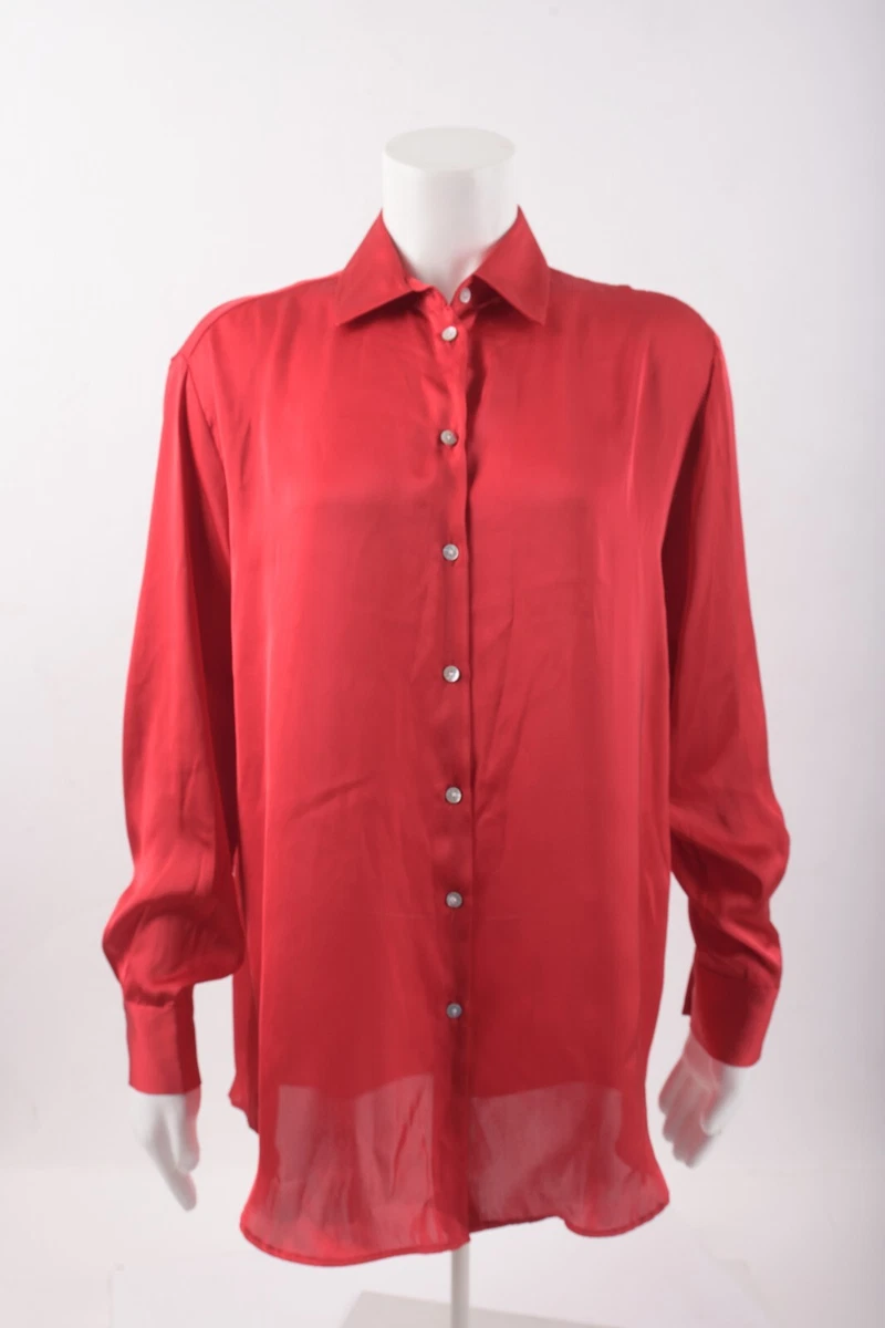 Chemisier femme Zara satin S rouge manches longues bouton devant 7969 242 neuf a