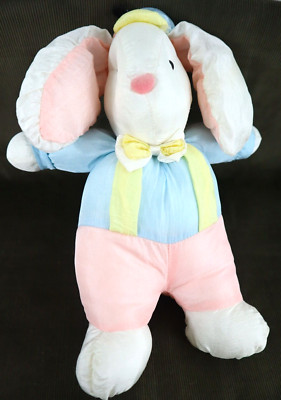 Bunny Rabbit Stuffed Parachute Material Pastel Overalls Blue Shirt 11'' Sitting