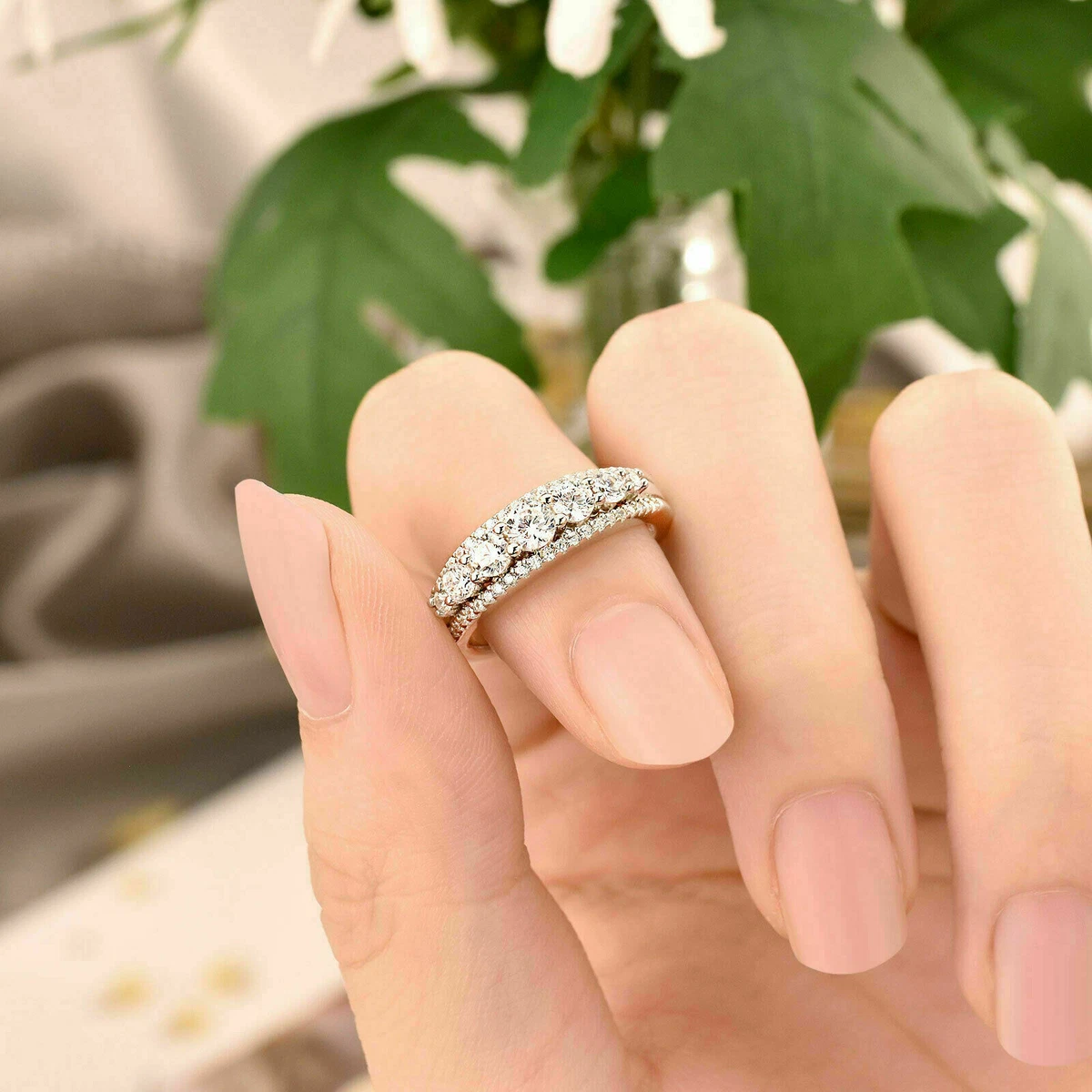 1.6Ct Sparkling Round Simulated Diamond Eternity Band Ring 14k