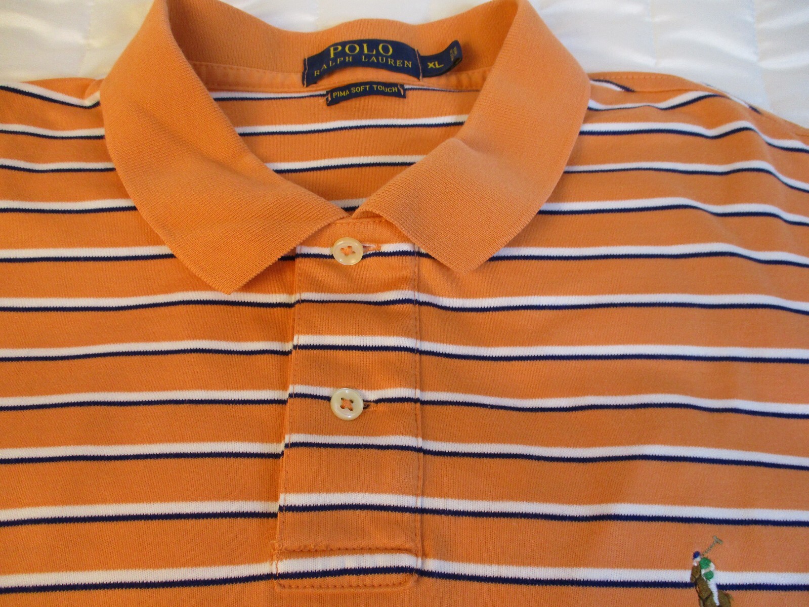 Polo Ralph Lauren Camicia Uomo Extra Large Arancione Blu Righe Pima Flesh Pony