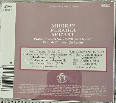 Mozart: Piano Concertos Nos 6 & 13 (1984, CBS MK 39223) Murray 