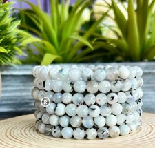 Wholesale Lot 6 Pcs Natural Rainbow Moonstone 6mm 7.5” Crystal Stretch Bracelet