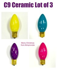 3-PK C9 Traditional Light BULB Christmas Yellow Teal Purple Pink FUN NEW 1630-