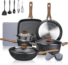 Nonstick Cookware Sets - 16 Pieces Pots and Pans with Utensils and Steamer