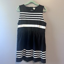 J Crew Factory Black White Striped Daybreak Dress Size Xl Fit and Flare Knit