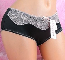 Affinitas Exotic Satin Silky Smooth SHINY French Lace Sissy BLACK panties sz S