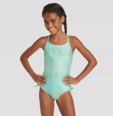 Girls Glitter Mermaid Scale One-Piece Swimsuit - Quick-Dry Beach & Pool Swimsuit For Ages 2-8 Years