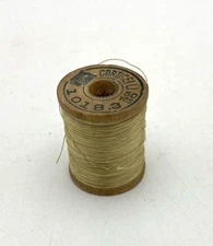 Antique Vintage Silk Thread Wood Spool Corticelli Cat Logo 1018.3 Beige