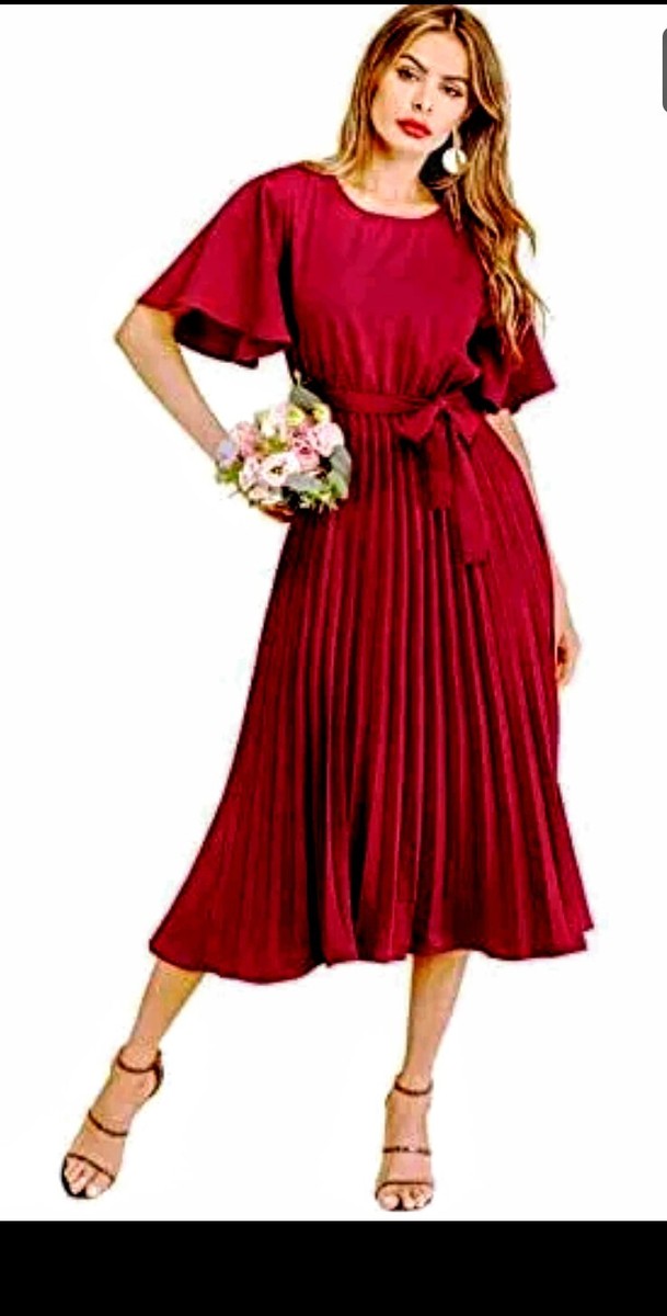STUNNING❤️XXL❤️Milumia Elegant Belted Pleated Flounce Sleeve Long Dress
