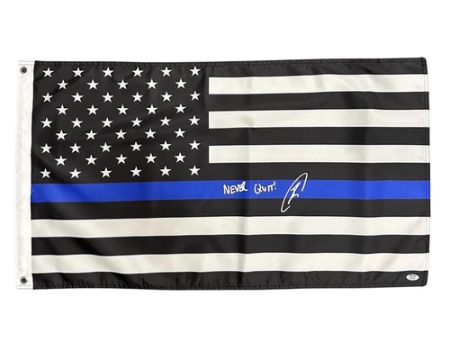 Navy SEAL Robert O’Neill Signed 18x30 Thin Blue🗽Police Flag Bin Laden PSA🇺🇸