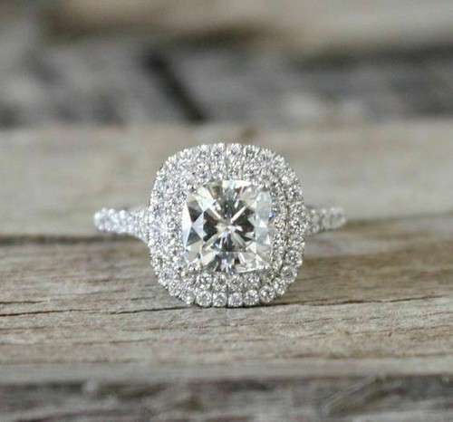 Bague De Fiançailles Or Blanc 14 Carats – Halo Poire, Diamants Lab-grown 4.15ct, Taille 7 (Neuve)