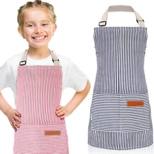 Jiuguva 2 Pcs Kids Apron Adjustable Chef Apron Cotton Toddler Cooking Stripe ...